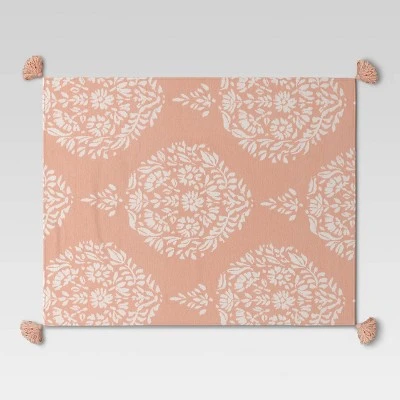 Medallion Jacquard Knit Throw Blanket With Tassels Coral - Threshold™ 2 Medallion Jacquard Knit Throw Blanket With Tassels Coral - Threshold™ - Image 2