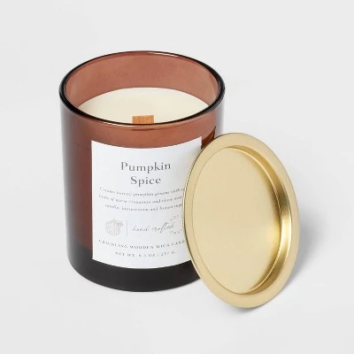 Clear Colored Glass With Woodwick And Brass Metal Inset Lid Pumpkin Spice - Threshold™ 3 Clear Colored Glass With Woodwick And Brass Metal Inset Lid Pumpkin Spice - Threshold™ - Image 3