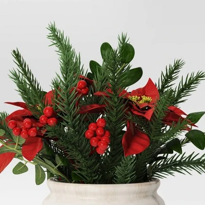 Artificial Plant Large Mixed Greenery And Poinsettia Arrangement - Threshold™ 2 Artificial Plant Large Mixed Greenery And Poinsettia Arrangement - Threshold™ - Image 2