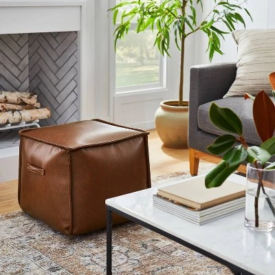 Evanston Leather Cube Pouf - Threshold™ Designed With Studio McGee 1 Evanston Leather Cube Pouf - Threshold™ Designed With Studio McGee