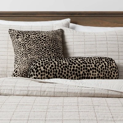 Square Jacquard Leopard Decorative Throw Pillow Black/Natural - Threshold™ 1 Square Jacquard Leopard Decorative Throw Pillow Black/Natural - Threshold™