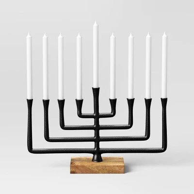 Modern Aluminum And Wood Menorah Black - Threshold™ 2 Modern Aluminum And Wood Menorah Black - Threshold™ - Image 2
