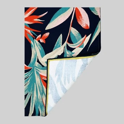 5' X 7' Jungle Tropical Outdoor Rug Navy/Coral - Threshold™ 2 5' X 7' Jungle Tropical Outdoor Rug Navy/Coral - Threshold™ - Image 2