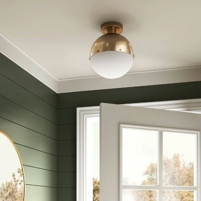 Globe Flush Mount Light Fixture Brass/White - Threshold™ 1 Globe Flush Mount Light Fixture Brass/White - Threshold™