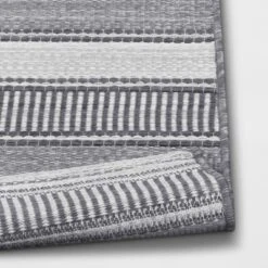 7'x10' Striped Rectangular Woven Outdoor Area Rug Charcoal Gray/Ivory - Threshold™ -Threshold Home Decoration GUEST 4ed8cf52 5b9a 4180 83cb e8909f219477