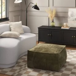 Costa Velvet Cocktail Pouf Olive Green - Threshold™