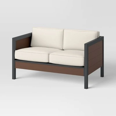 Bryant 2pc Faux Wood Patio Loveseat & Coffee Table - Gray/Natural - Threshold™ 2 Bryant 2pc Faux Wood Patio Loveseat & Coffee Table - Gray/Natural - Threshold™ - Image 2