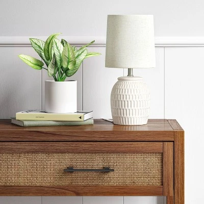 Embossed Scoop Pattern Ceramic Mini Lamp (Includes LED Light Bulb) White - Threshold™ 1 Embossed Scoop Pattern Ceramic Mini Lamp (Includes LED Light Bulb) White - Threshold™