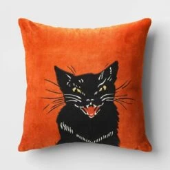 Fierce Cat Applique Cotton Velvet Square Halloween Throw Pillow - Threshold™ -Threshold Home Decoration GUEST 75d286a9 5b9e 4de0 9d76 c71c6fcc15aa