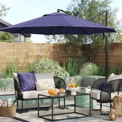 11'x11' Offset Patio Umbrella Navy - Black Pole - Threshold™ 1 11'x11' Offset Patio Umbrella Navy - Black Pole - Threshold™