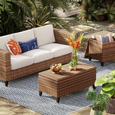 Brookfield Steel Wicker Patio Sofa - Light Brown - Threshold™ 1 Brookfield Steel Wicker Patio Sofa - Light Brown - Threshold™