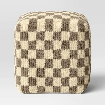 Checkerboard Pouf Cream/Brown - Threshold™ 2 Checkerboard Pouf Cream/Brown - Threshold™ - Image 2