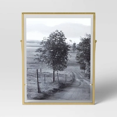 9" X 11" Float To 8" X 10" Linear Metal Easel Single Image Frame Brass - Threshold™ 2 9" X 11" Float To 8" X 10" Linear Metal Easel Single Image Frame Brass - Threshold™ - Image 2