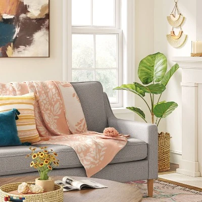 Medallion Jacquard Knit Throw Blanket With Tassels Coral - Threshold™ 1 Medallion Jacquard Knit Throw Blanket With Tassels Coral - Threshold™