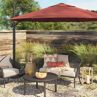 11'x11' Offset Patio Umbrella Sienna - Black Pole - Threshold™ 1 11'x11' Offset Patio Umbrella Sienna - Black Pole - Threshold™