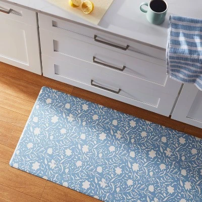 60" X 20" Floral Comfort Runner Mat Blue - Threshold™ 1 60" X 20" Floral Comfort Runner Mat Blue - Threshold™