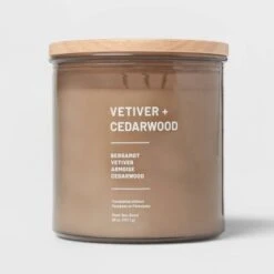 Glass Jar Vetiver And Cedarwood Candle Brown - Threshold™ -Threshold Home Decoration GUEST 94fa0143 6384 4148 9851 b3c3e6d22167