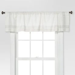 1pc 54"x15" Light Filtering Stripe Border Window Valance Cream/Gray - Threshold™