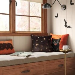 Beaded And Embroidered Spider Cotton Velvet Square Halloween Throw Pillow Gold/Black - Threshold™