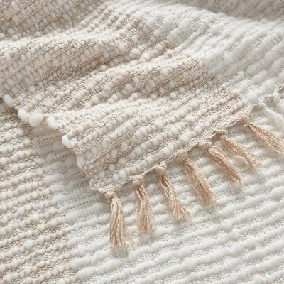 Chunky Woven Color Block Bed Throw White/Natural - Threshold™ 2 Chunky Woven Color Block Bed Throw White/Natural - Threshold™ - Image 2