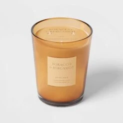 Colored Vase Glass With Dustcover Tobacco And Bergamot Candle Yellow - Threshold™ -Threshold Home Decoration GUEST b93280db 41cc 4916 9fbe 5bb9cb7d18d7