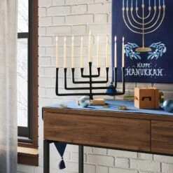 Modern Aluminum And Wood Menorah Black - Threshold™