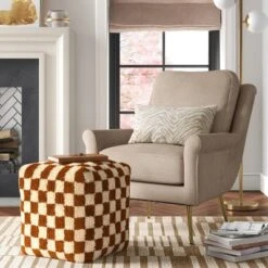 Checkerboard Pouf Mustard/Cream - Threshold™