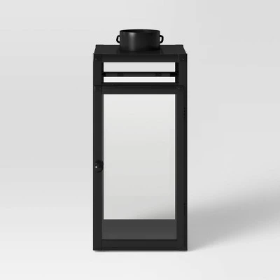 24" X 8" Decorative Metal Lantern Candle Holder Black - Threshold™ 2 24" X 8" Decorative Metal Lantern Candle Holder Black - Threshold™ - Image 2