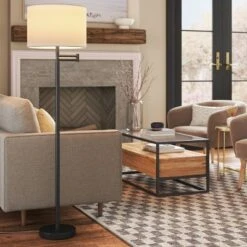 Metal Column Swing Arm Floor Lamp Black/White - Threshold™