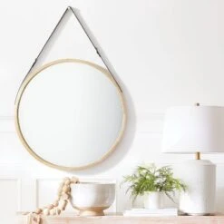 26" Wood Mirror With Pleather Strap Hanger - Threshold™ Designed With Studio McGee 11 26" Wood Mirror With Pleather Strap Hanger - Threshold™ Designed With Studio McGee -Threshold Home Decoration GUEST d09c0998 ed36 4998 b828 cbc40cbee6da
