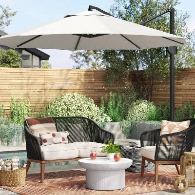 11'x11' Offset Patio Umbrella Linen - Black Pole - Threshold™ 1 11'x11' Offset Patio Umbrella Linen - Black Pole - Threshold™