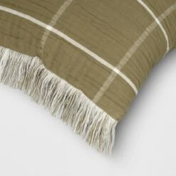 Oversized Cotton Gauze Grid Lumbar Throw Pillow Olive Green - Threshold™ -Threshold Home Decoration GUEST ece980f7 5377 40de bc2f d931b57617cf