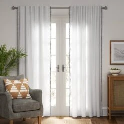 1pc 54"x84" Light Filtering Stitched Edge Curtain Panel Cream - Threshold™