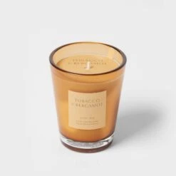 Colored Vase Glass With Dustcover Tobacco And Bergamot Candle Yellow - Threshold™ -Threshold Home Decoration GUEST f2d322ed 7929 4fe4 80ce 3b86e1456d1f